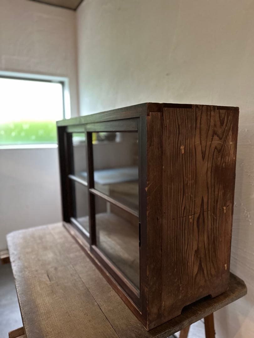 木製ガラス戸棚　食器棚　古家具　アンティーク