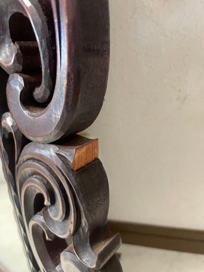 アンティーク　アジアンスタイル 木製彫刻鏡