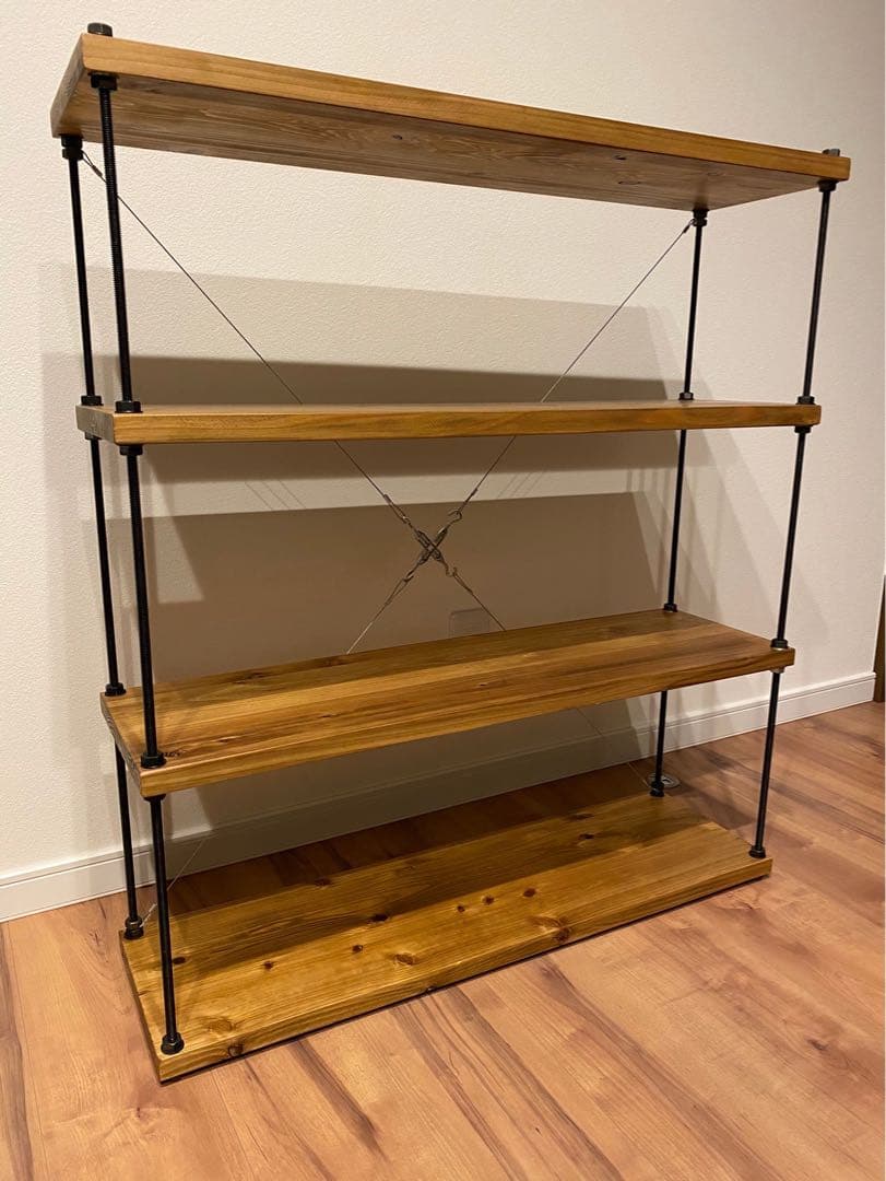 幅60cm☆ワイヤークロス 木製ラック☆食器棚☆木製シェルフ☆アイアンラック