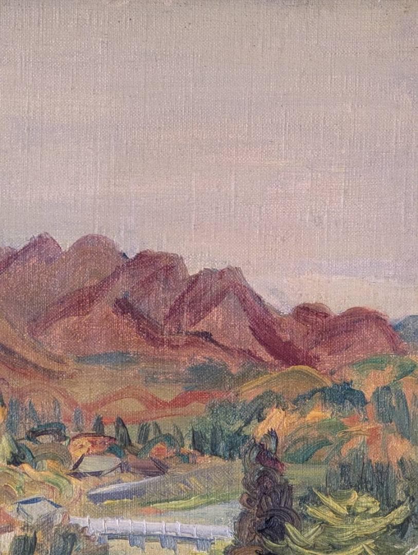 【模写】絵画　平塚運一　油彩3号（ボード）　甲州風景　重厚な筆致　箱入　W188