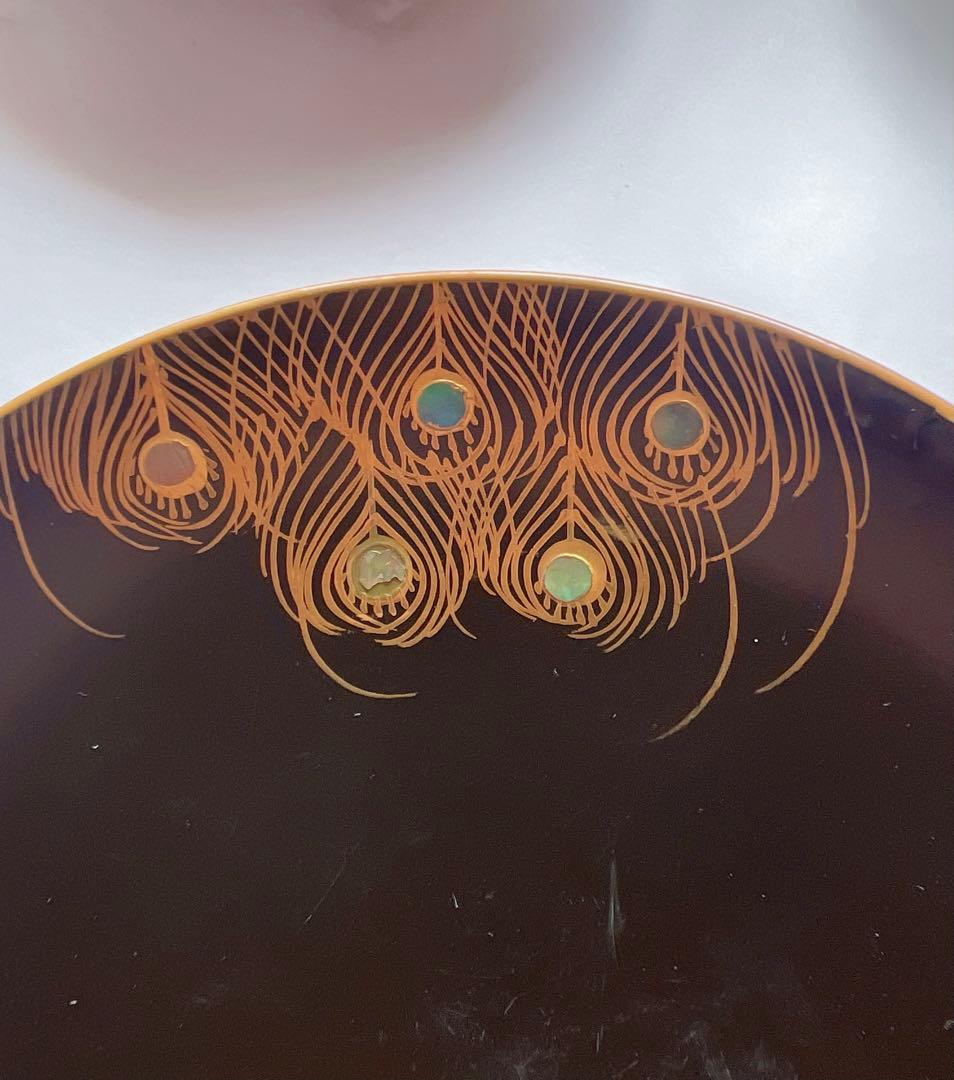 アンティーク　輪島塗 黒塗　孔雀　金蒔絵　細工 漆器 吸物雑煮汁椀 吸物椀