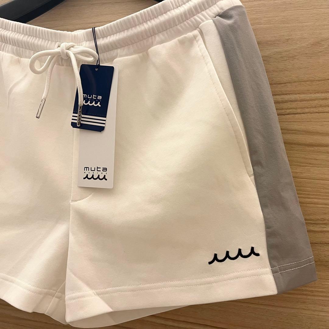 新品★33,000円 上下２枚セットアップ ムータマリン 白×灰ライン 0