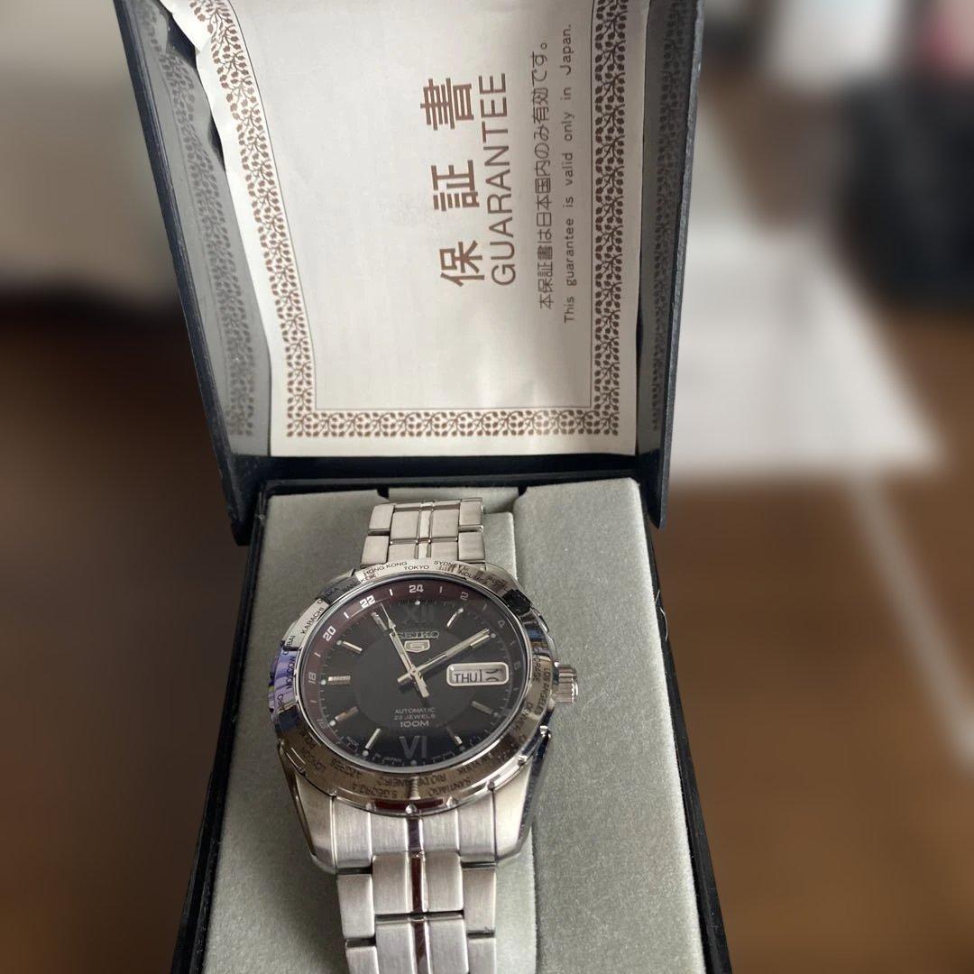 SEIKO 自動巻き腕時計 黒文字盤 100M防水