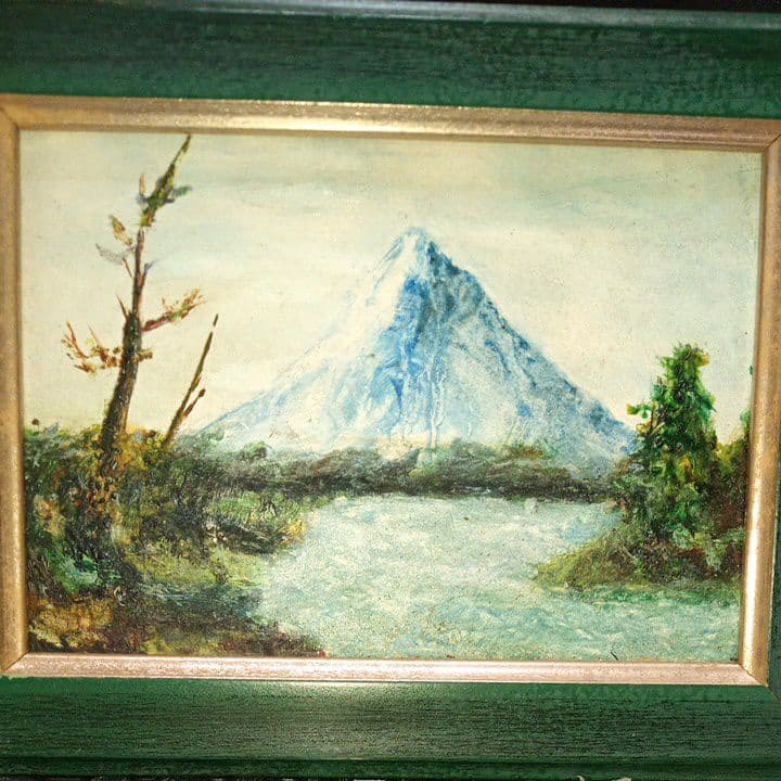 雪解け　氷まじりの川　石器時代の風景　氷河期　真作　肉筆　癒やし　おちつく一時