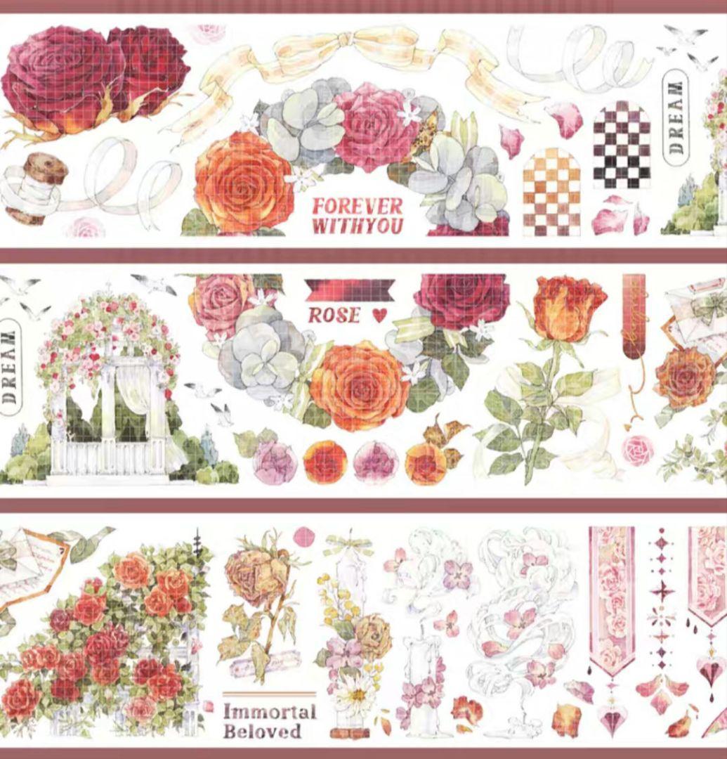 巻売 494★ 海外 マスキングテープ マステ PET 装飾 花 銀ホロ