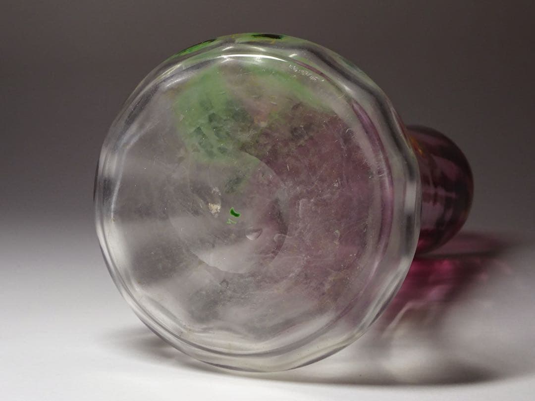 20世紀初頭 フランスアンティーク 金赤ガラス エナメル・金彩スミレ図花瓶 花器