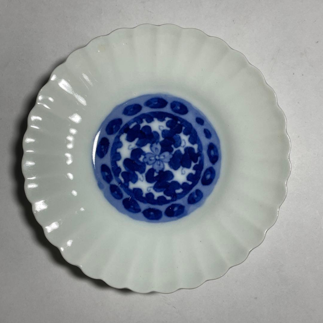 ◆染付菊形輪花皿7枚 花文 小皿中皿 旧家蔵出し品 美品 江戸幕末期〜明治初期◆