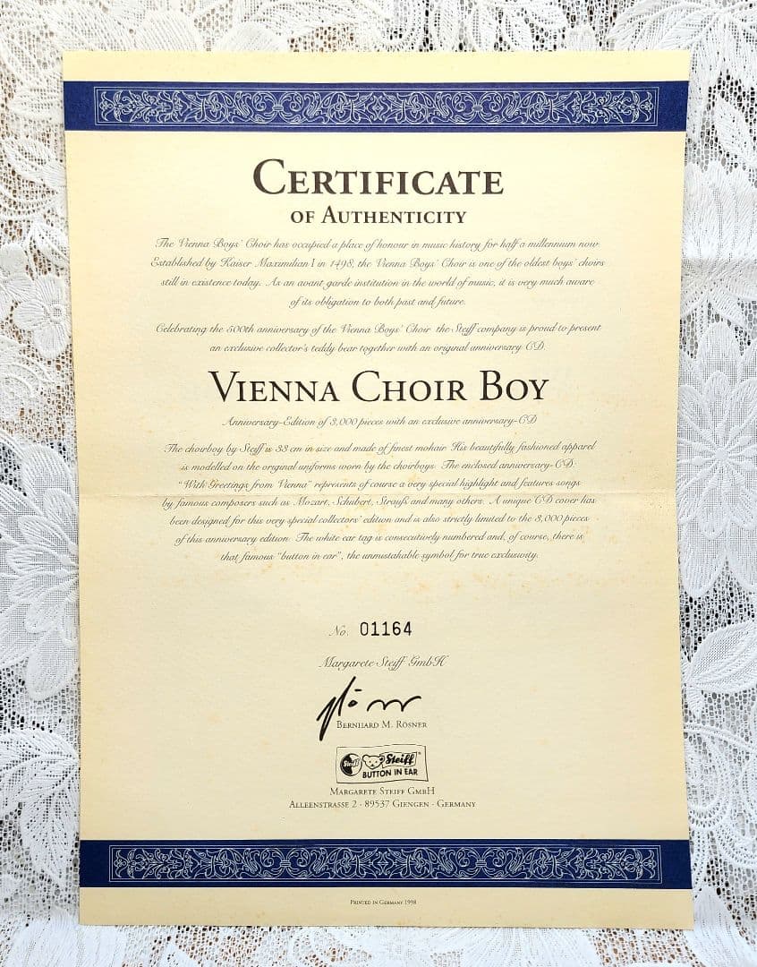 【 シュタイフぬいぐるみ 】ウィーン少年合唱団&CD付き　1164/3000