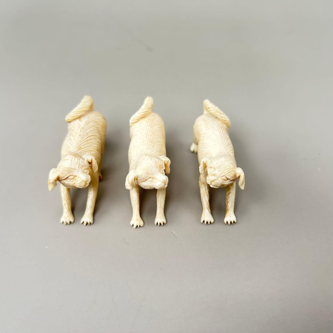 犬の彫刻 3体セット彫刻極上根付天然素材アンティーク骨董飾り物古美術置物細密細工