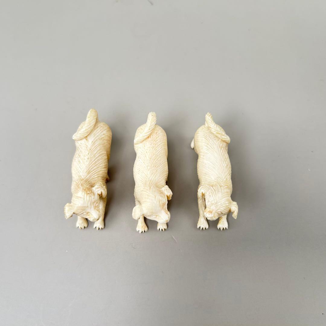 犬の彫刻 3体セット彫刻極上根付天然素材アンティーク骨董飾り物古美術置物細密細工
