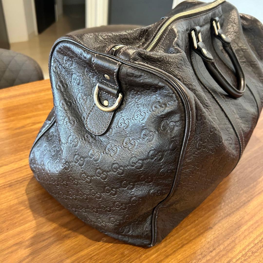 値下げ【GUCCI】グッチ シマレザー ユニセックス ボストンバッグ　茶