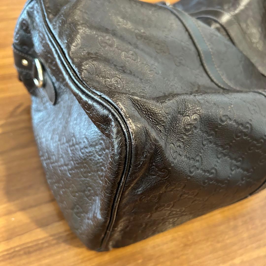 値下げ【GUCCI】グッチ シマレザー ユニセックス ボストンバッグ　茶