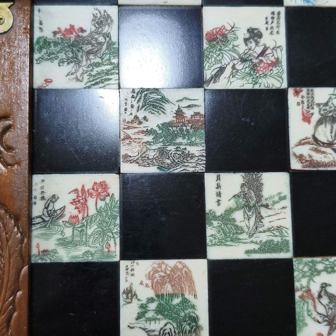 アンティーク木製チェスボード ヴィンテージ 手彫り 木彫り チェス ボード 新品