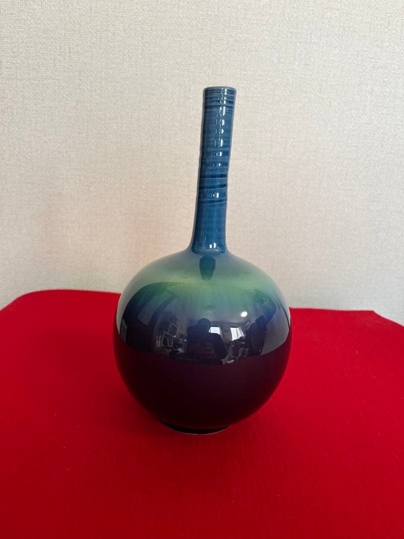 【特価】三代 人間国宝 徳田八十吉（正彦銘）碧明釉 花入 高さ約22㎝ T267