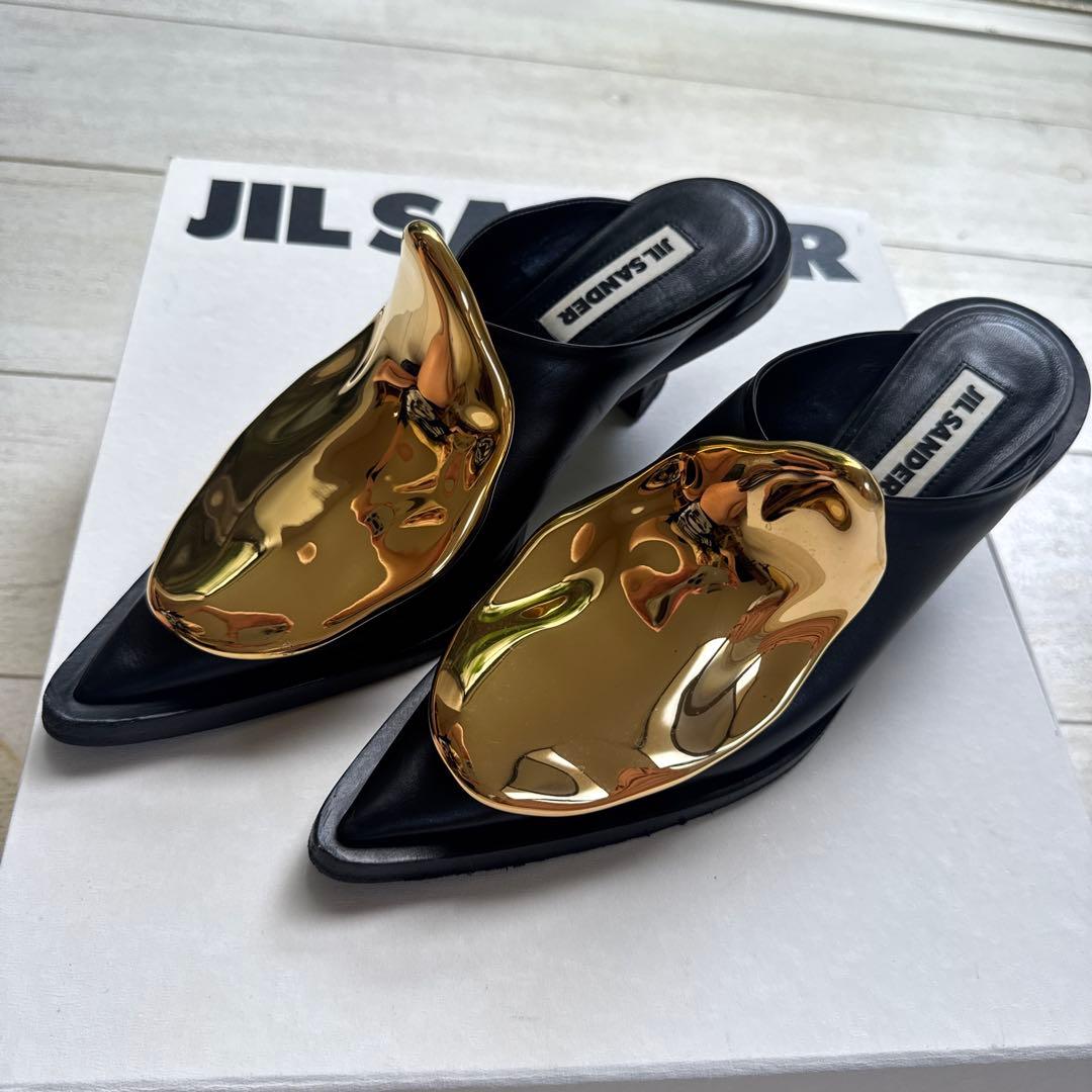 jil sander メタルミュール35 ポインティドトゥサンダル 保存袋付き