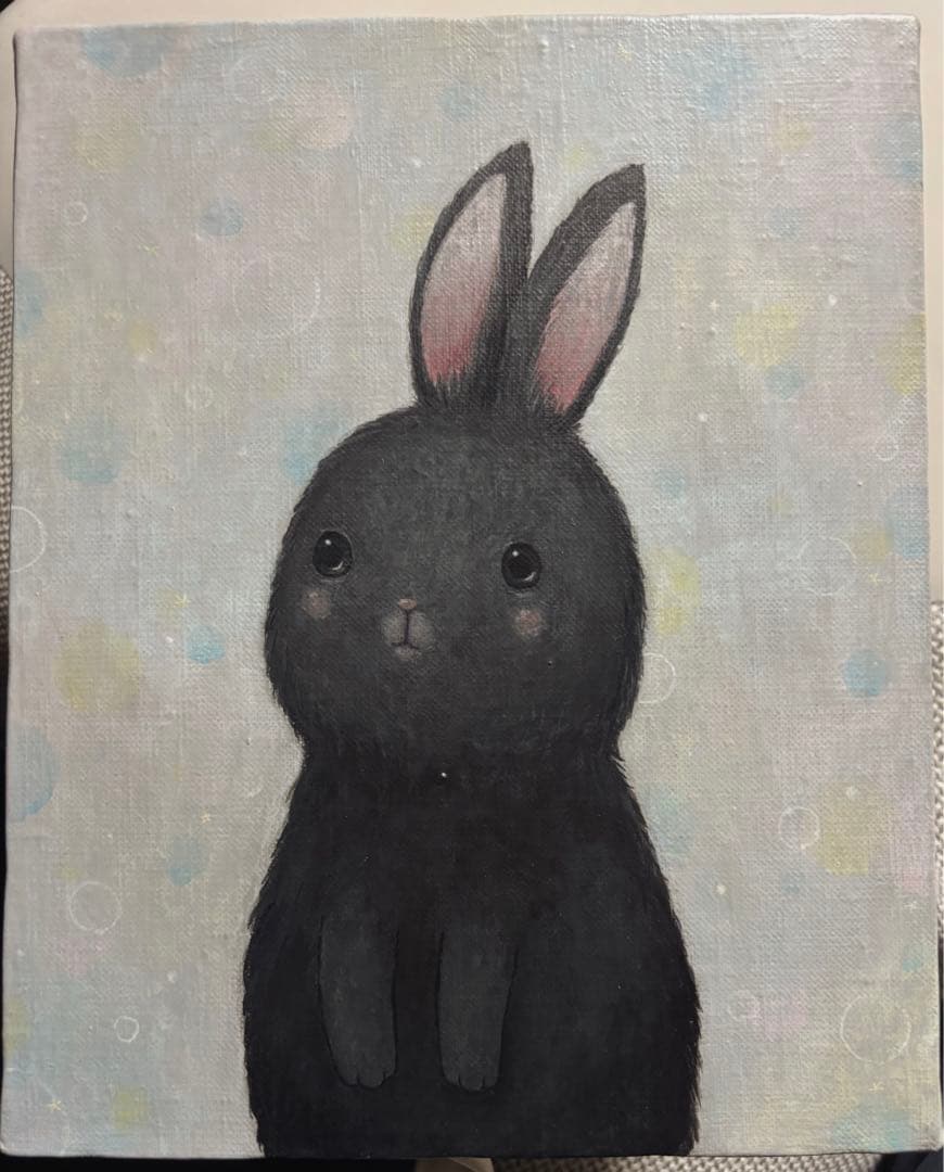 オーダーの品　自作絵画　猫とうさぎの肖像画