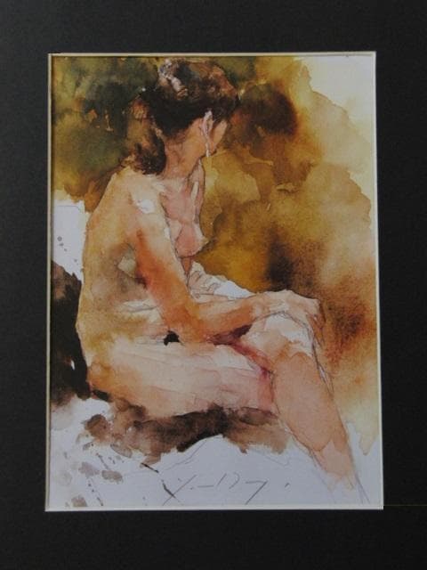 醍醐芳晴、【イヤリング】、希少な画集画、新品高級額・額装付