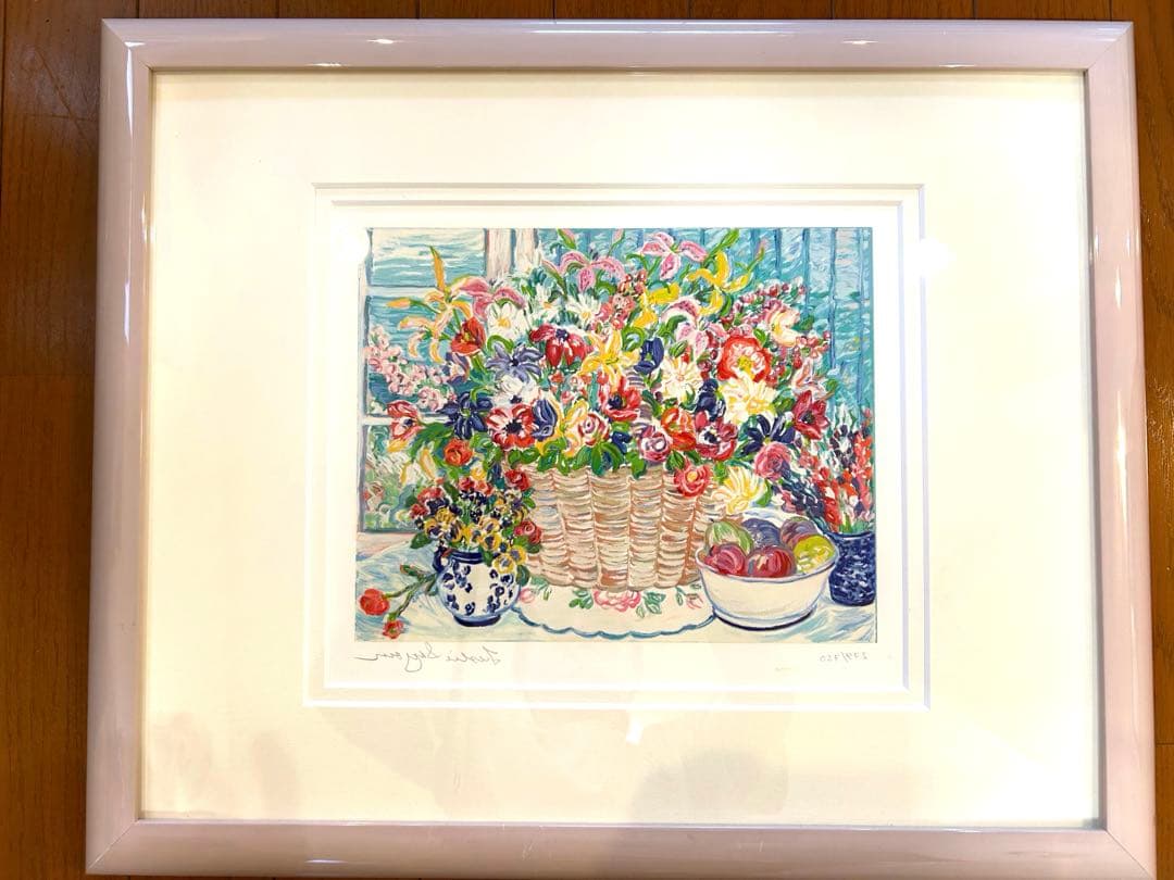 k*a様 レスリーセイヤー 花瓶の花 シルクスクリーンアート 18×23 cm