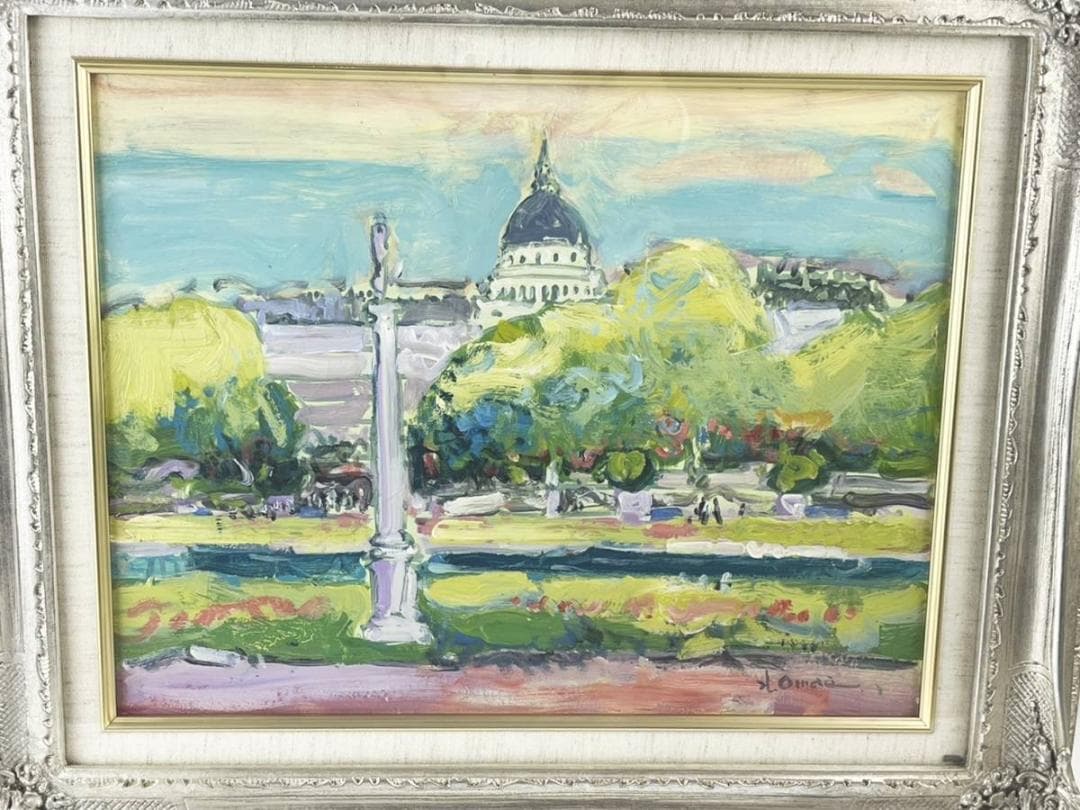 美品 大前博士作 真贋保証 六月のルクサンブル 風景画 6号 額装 直筆サイン