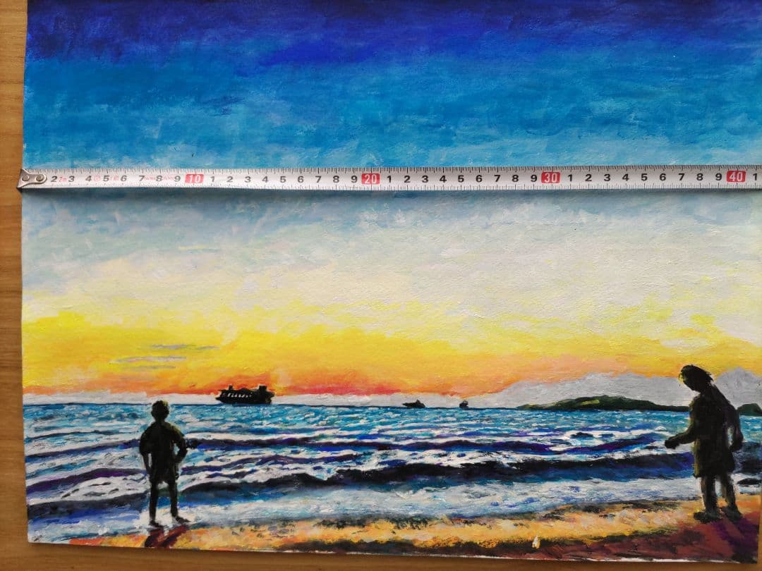 【一点物原画】夕暮れの海と船 F6号　アクリル画