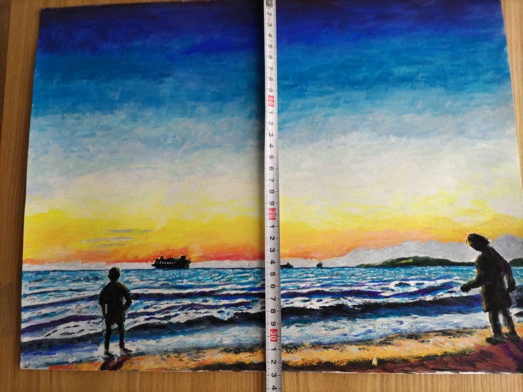 【一点物原画】夕暮れの海と船 F6号　アクリル画