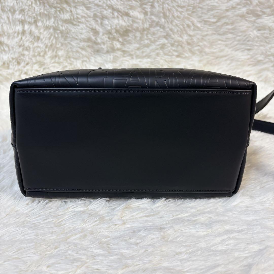 アルマーニ オールオーバー エンボスロゴ 2way ハンドバッグ ショルダー 黒