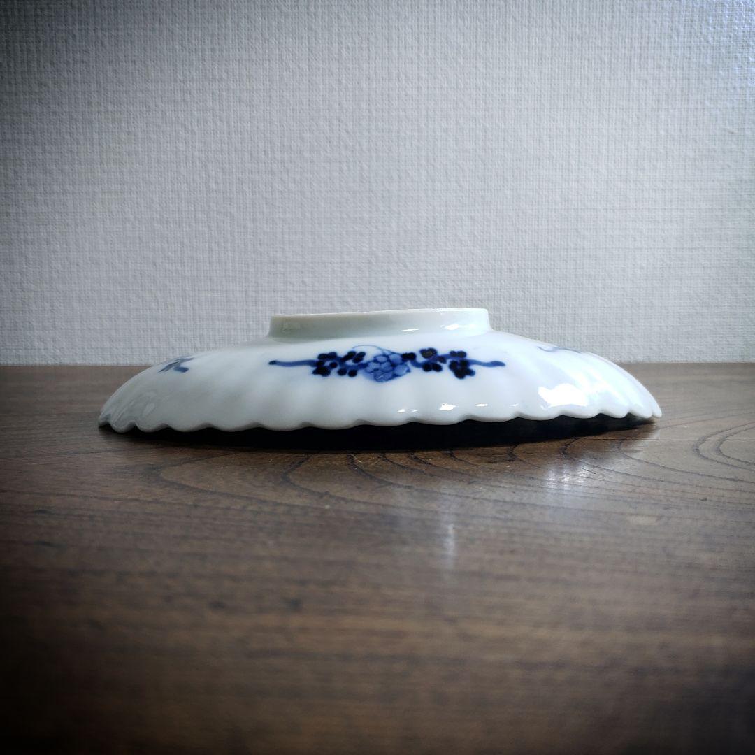 染付　舟形皿　変形皿　角福　古伊万里　牡丹唐草　唐花文　花弁縁　江戸　ロ号　欠け