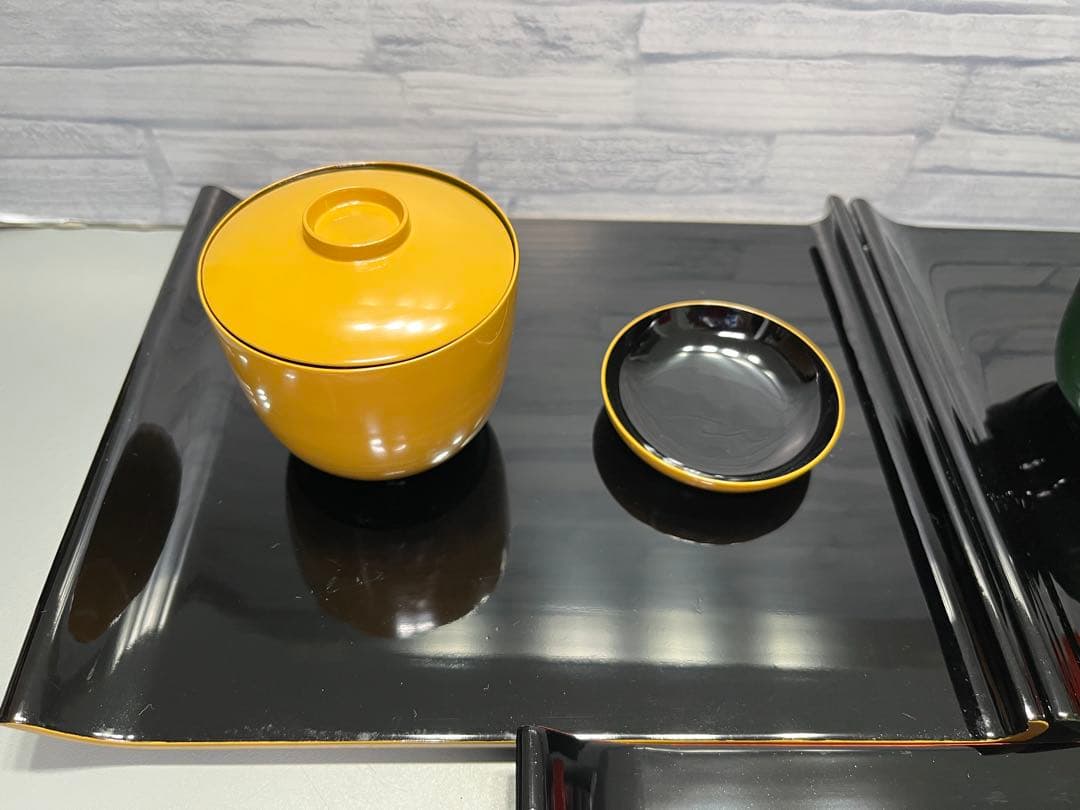 輪島塗　おしるこ椀　吸物椀　小皿　盆　八寸　5客セット　薄手　ポップな色味