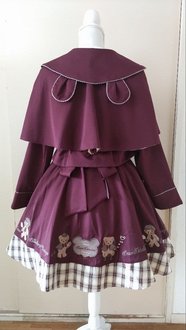 No.2866_アマベル_ボルドーくまちゃん刺繍裏地チェック3点セット