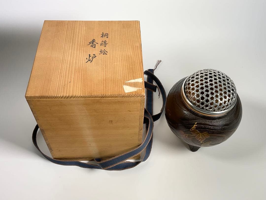 桐蒔絵　香炉　蔦に鳥　銅おとし　茶道具　香道具　共箱