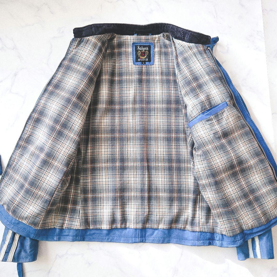 Schott クラシックレーサー レザージャケット M 青 シングルライダース