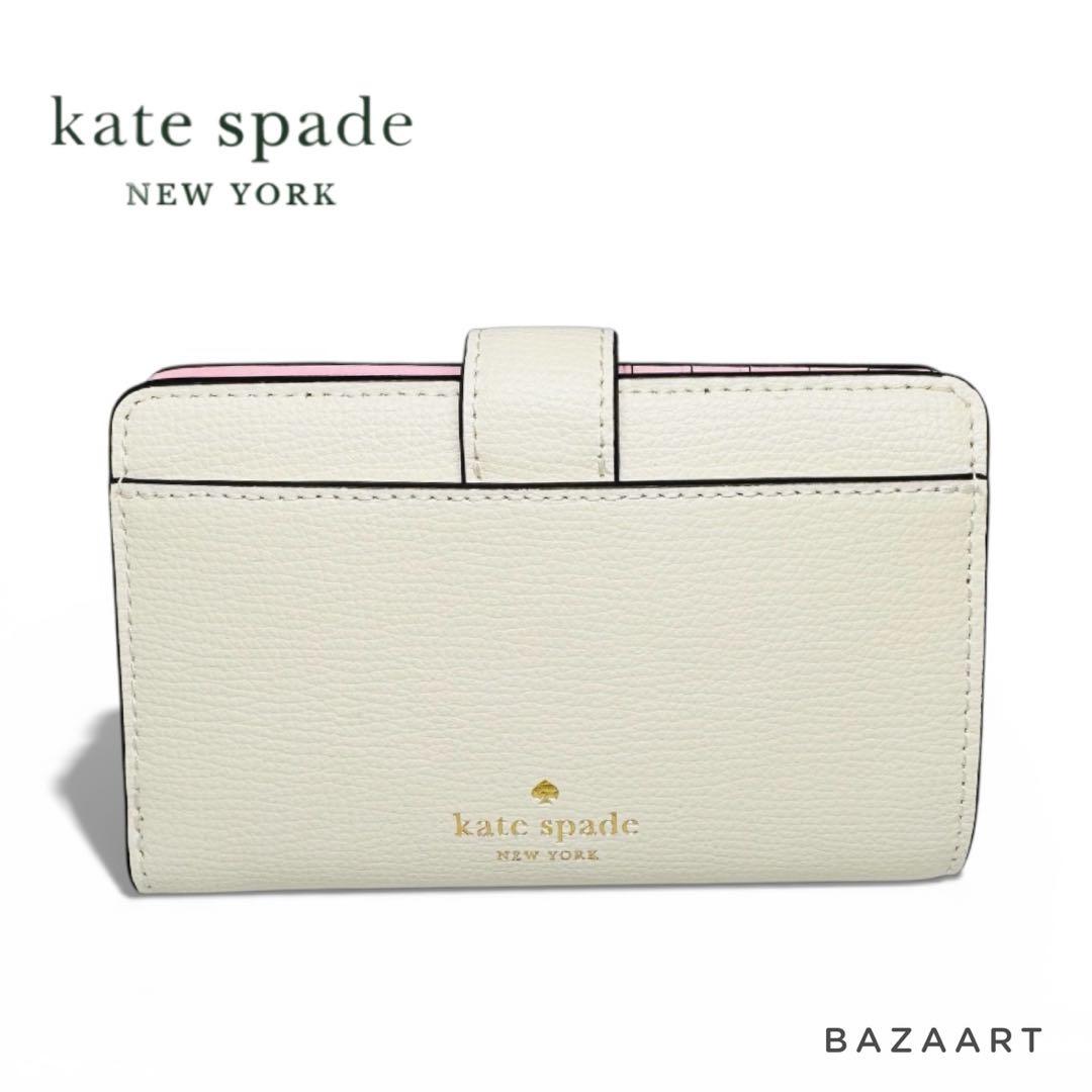 kate spade ケイトスペード 二つ折り財布 レザー フローラルアップリケ