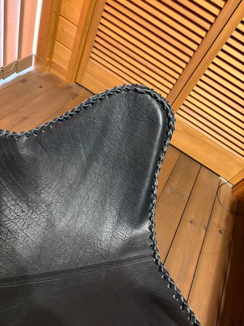 美品 ビカーサ購入 黒レザー バタフライチェア 手縫い 本革
