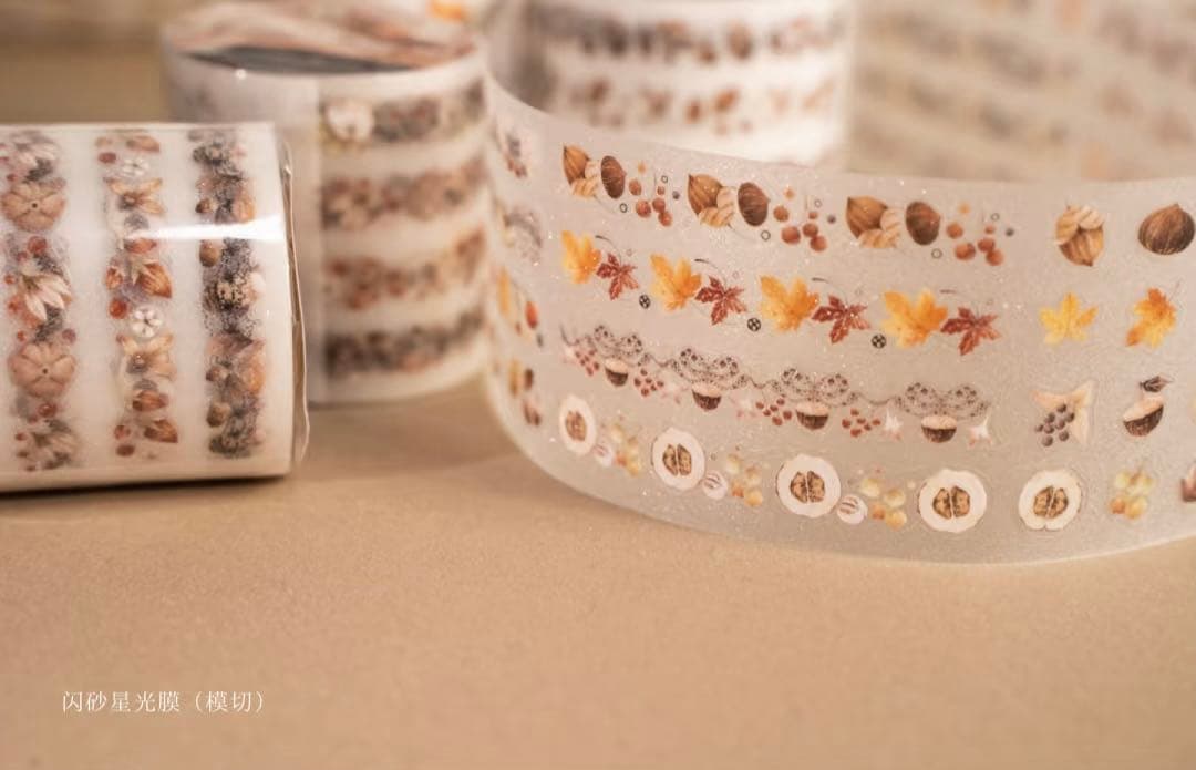 【8815】海外　マステ　5m巻売り　PETラメ加工カッティング秋の果実　木棉