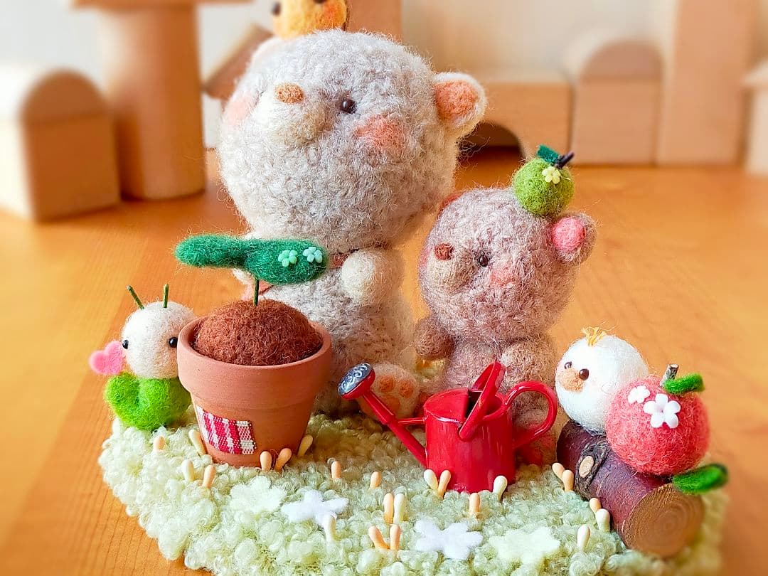 ✿羊毛フェルト✿くま✿種を植えました✿