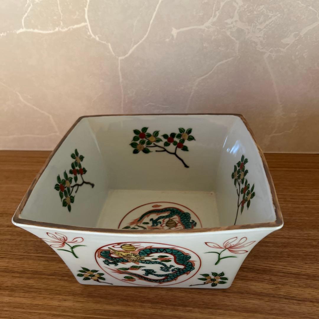 平安静山造　赤絵萬暦枡　水指　富田静山　茶道具　蓋付き