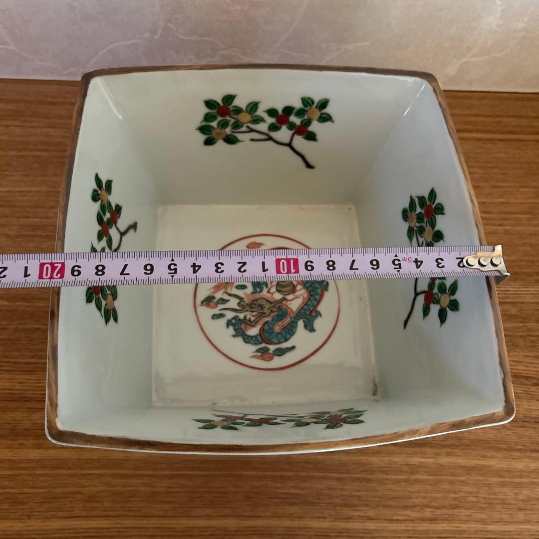 平安静山造　赤絵萬暦枡　水指　富田静山　茶道具　蓋付き