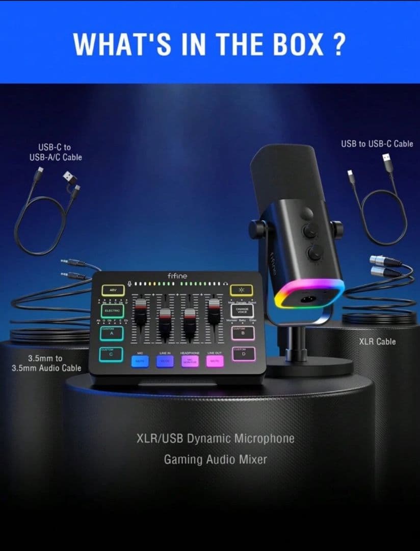 fifine マイク 、マイクミキサーセットとマイクスタンドお揃えセット
