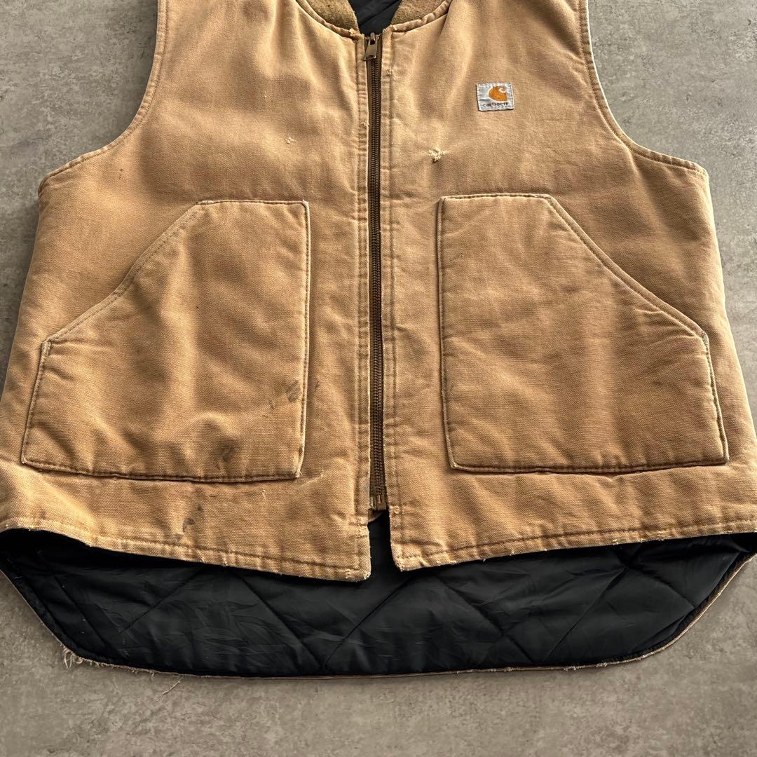 80's■USA製■carhartt 【L】ダックベスト 腰ゴム ベージュ