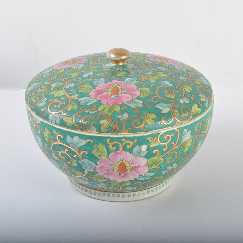 中国　新渡　粉彩　花唐草文　蓋物　菓子鉢　C　R4284