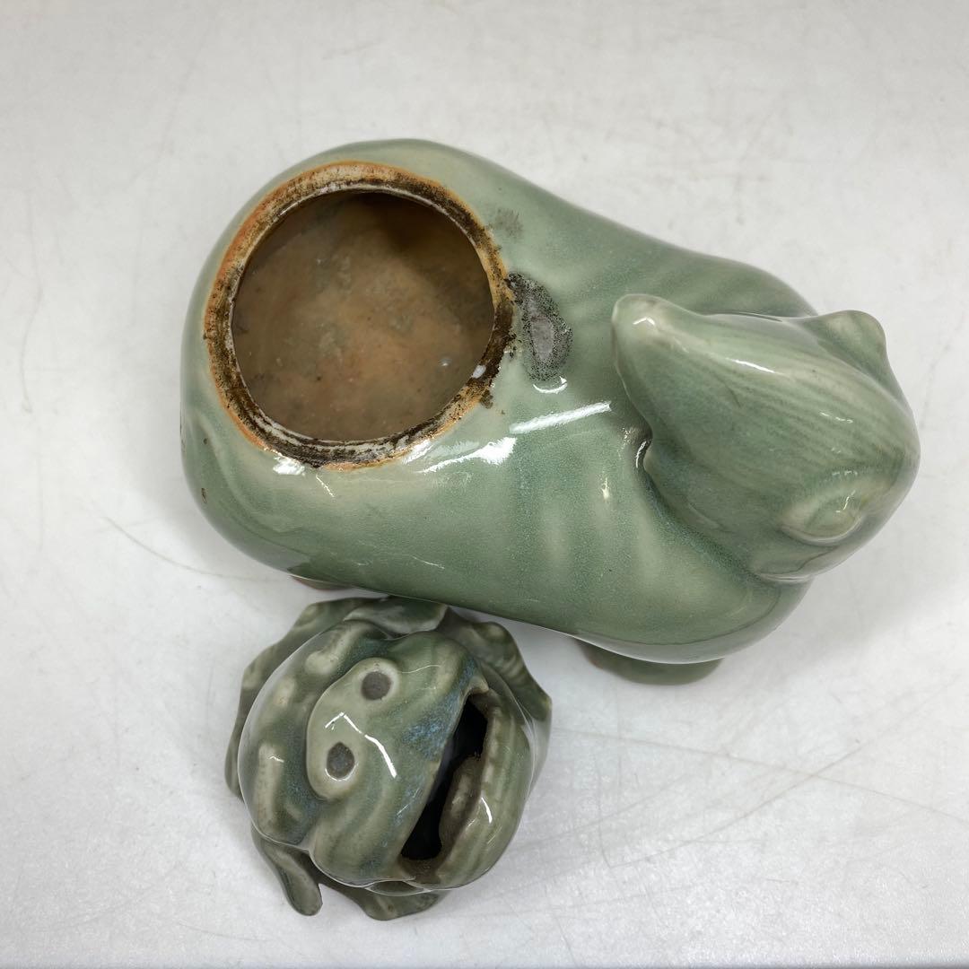 中国明時代　七官青磁　獅子　幅約11.2㎝　トコカ　東さ7-0629☆2F