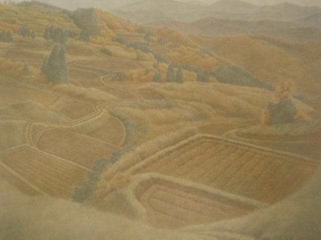 堀井利香、【高原の道】、希少な額装用画集より、新品額装付