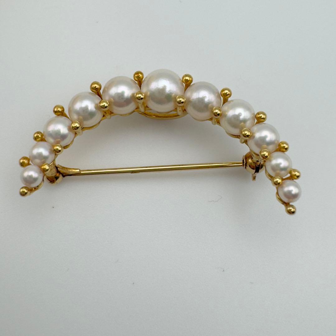 ○✨美品✨ミキモト アコヤ真珠三日月ブローチk18
