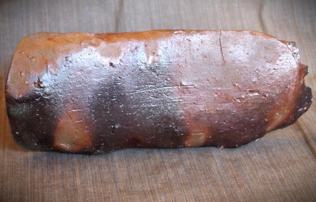 希少作★原田拾六★備前【窯変】長皿★牡丹餅