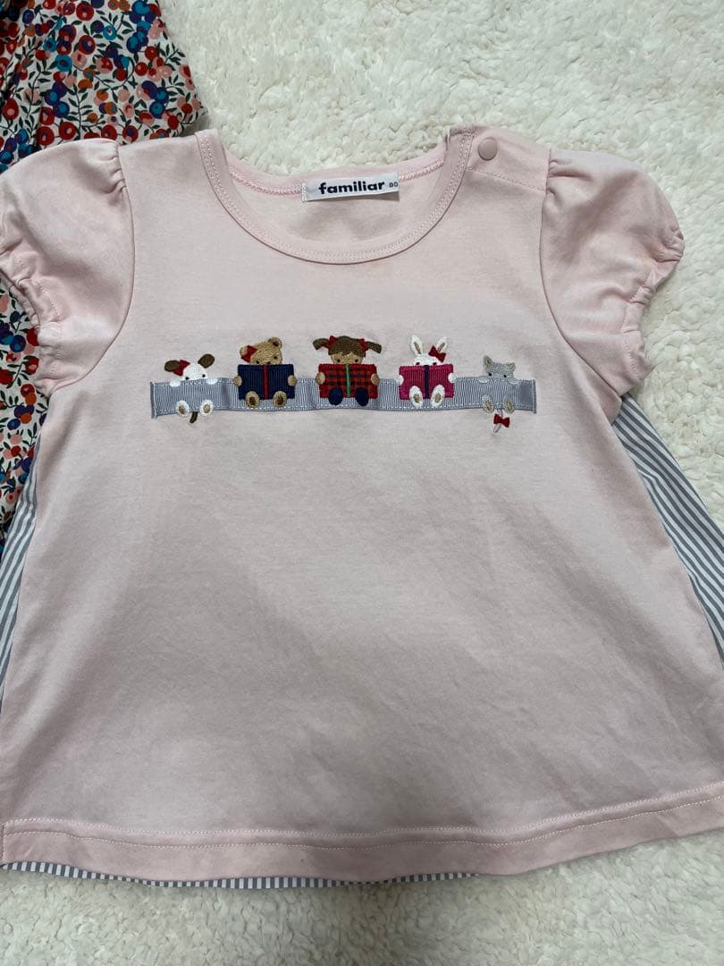 familiar ピンクTシャツ 列車デザイン 80センチ