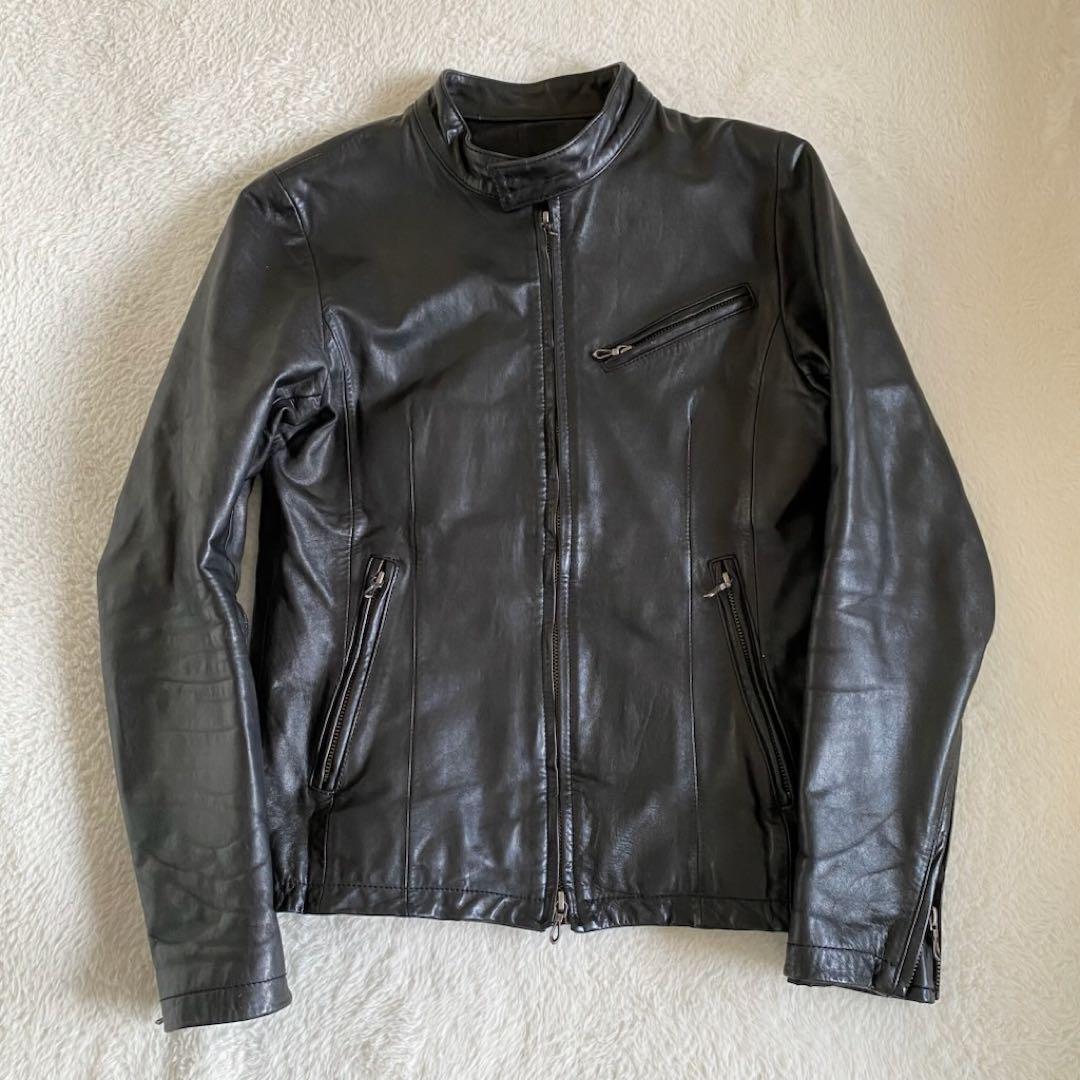 ゴスタールジフーガ 馬革 シングルライダース 総柄 裏地　レザージャケット　黒