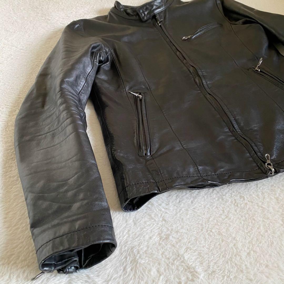 ゴスタールジフーガ 馬革 シングルライダース 総柄 裏地　レザージャケット　黒