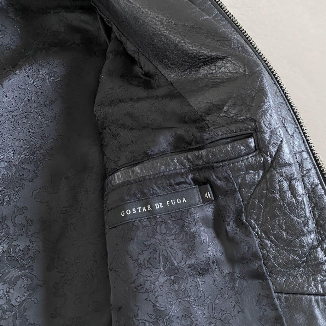 ゴスタールジフーガ 馬革 シングルライダース 総柄 裏地　レザージャケット　黒