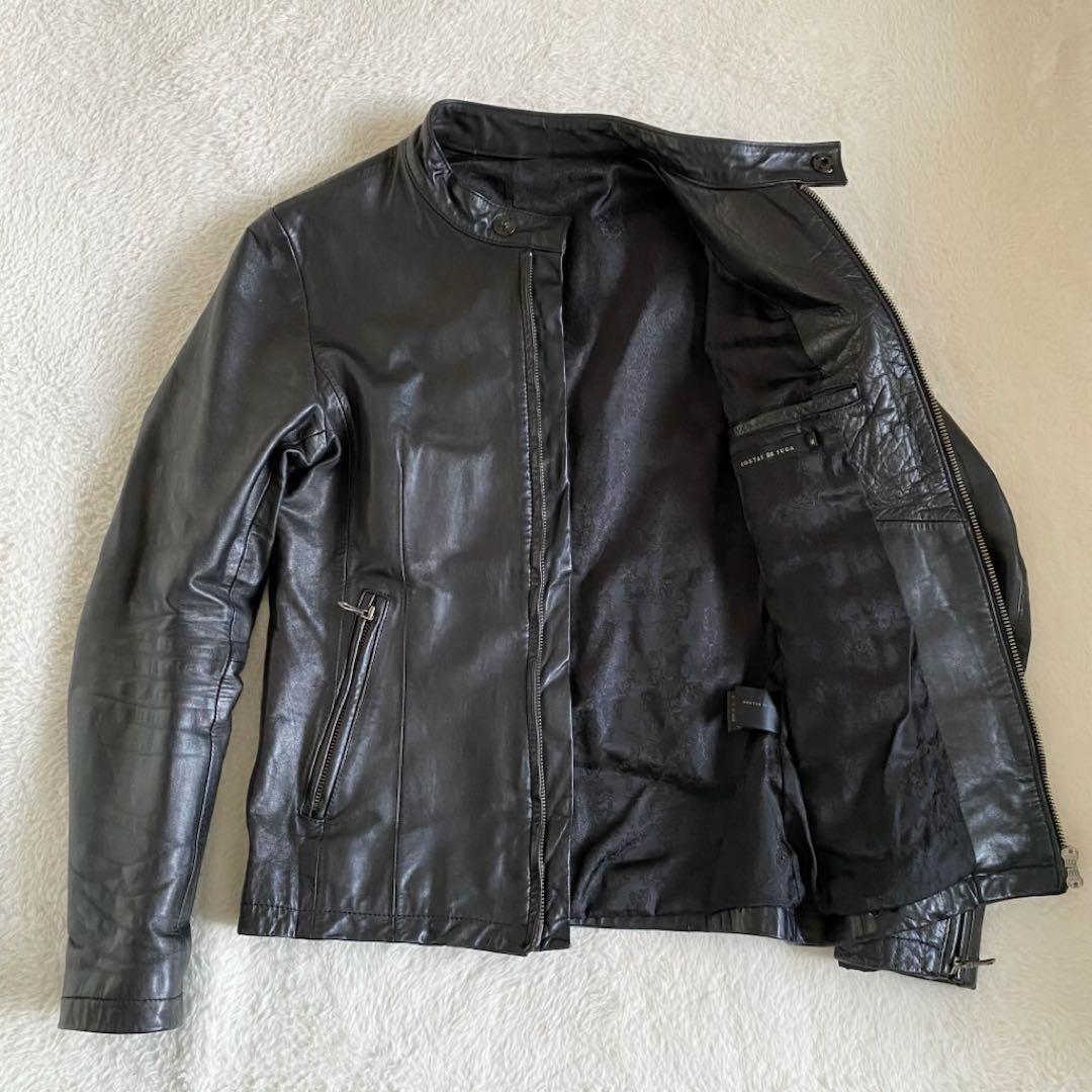 ゴスタールジフーガ 馬革 シングルライダース 総柄 裏地　レザージャケット　黒