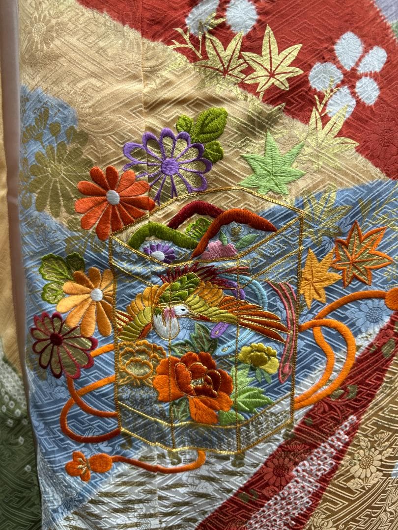 逸品 千總 桶絞り 刺繍 薄黄色オレンジ地染め分け振袖 単品